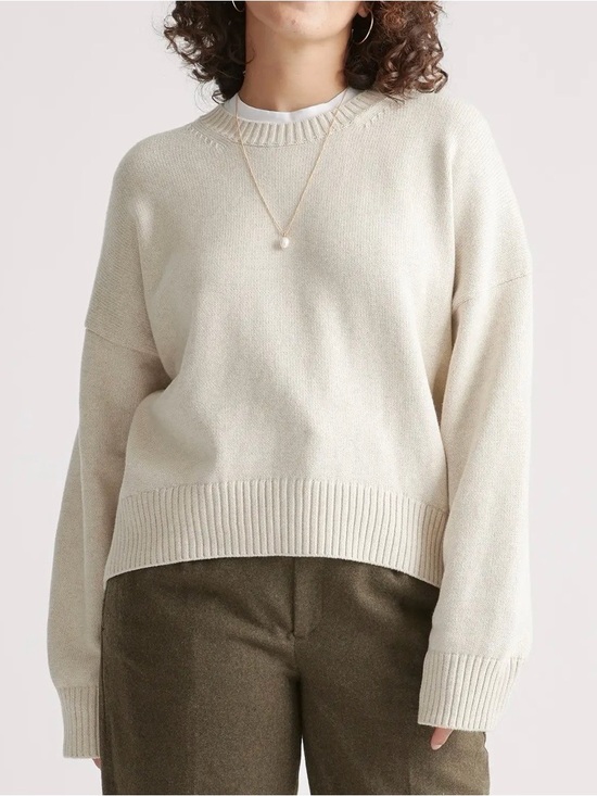 Sweaters - Quince Boyfriend Crew Sweater Organic Cotton in Cement Marl Size XS